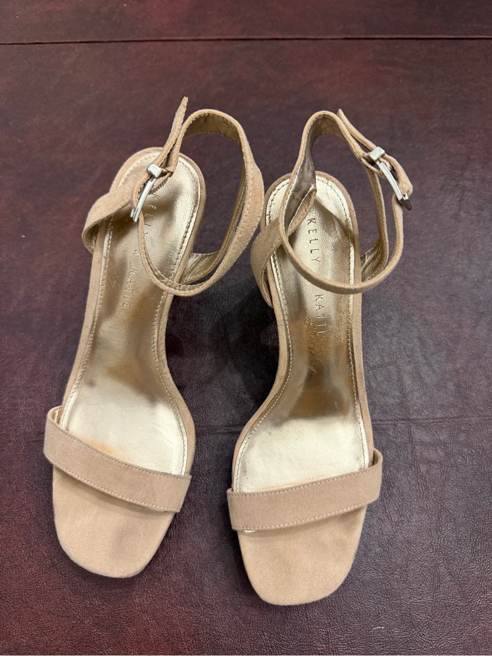 Kelly & Katie Nude Tan Suede Ankle-Strap Heels